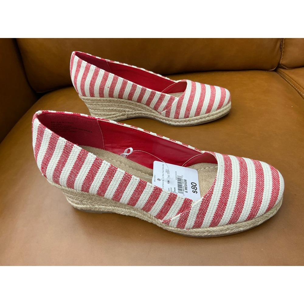 St. John's Bay Botanic Espadrille Wedge Womens 6 Red New Striped Memory Foam